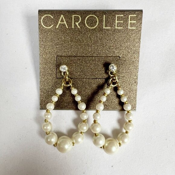 Vintage Carolee Faux Pearl Crystal Dangle Drop Stud Earrings NWT - Picture 1 of 6